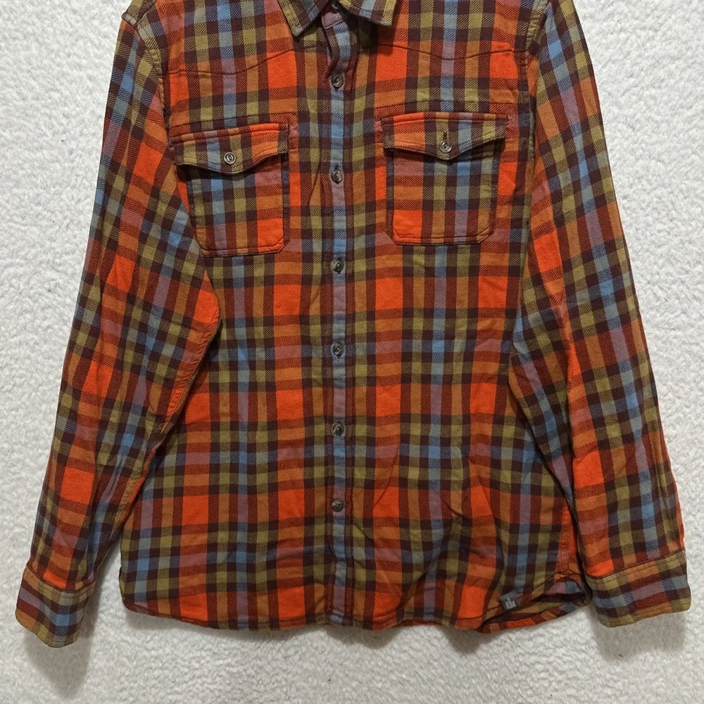 The North Face Mens Large Flannel Button-Up‎ Plaid Shirt Orange/Blue Outdoor